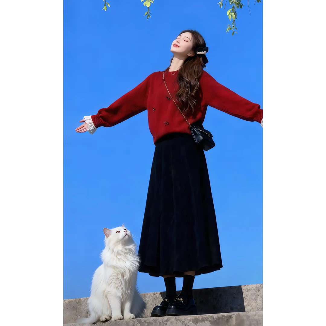 时尚穿搭一整套2025秋季洋气减龄设计感针织毛衣高腰半身裙两件套