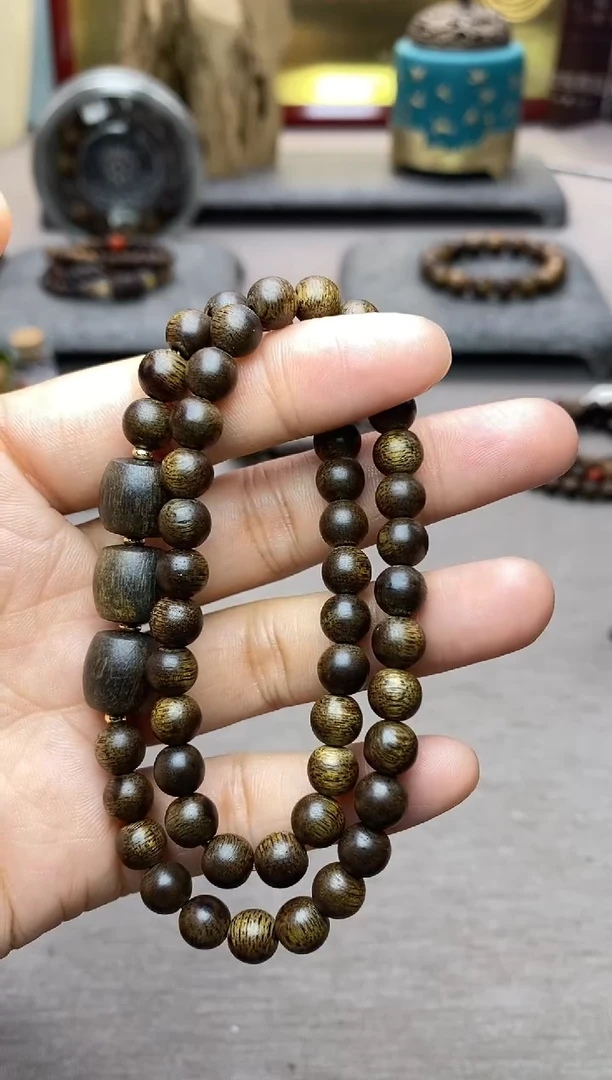 【闪购商品】沉香手串越南芽庄白棋楠老料沉水06+3紫棋楠设计