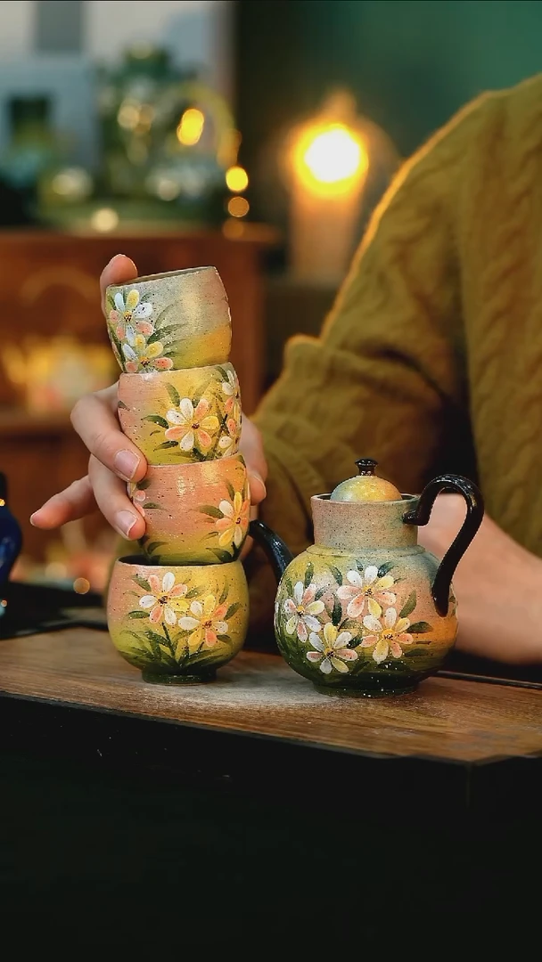 【闪购商品】杯手绘心瓷陶瓷浮力一壶三龙蛋一高足