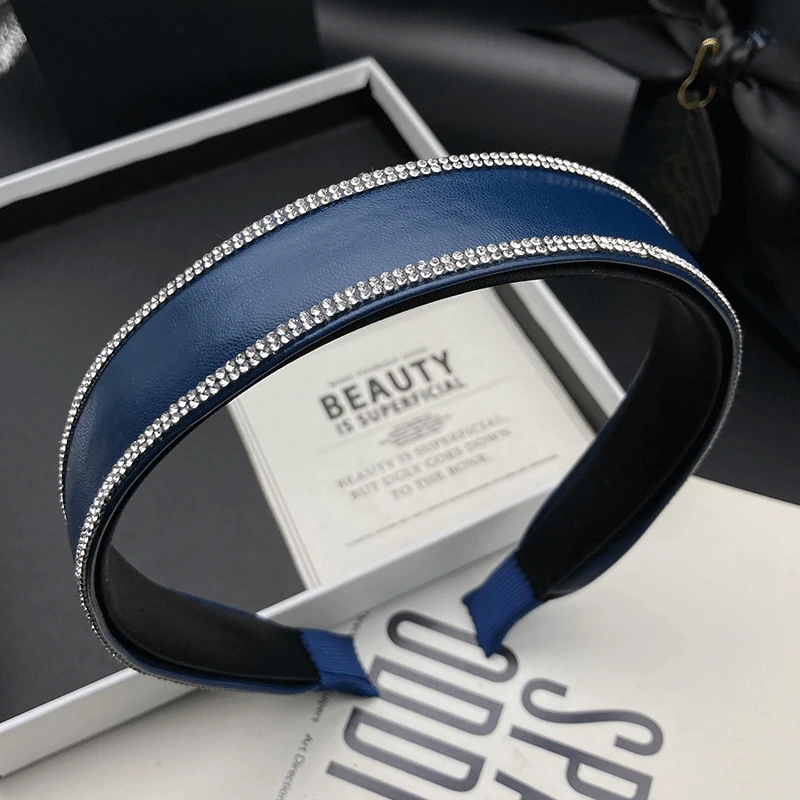 轻奢重工双排水钻发箍女2025新款洋气PU宽边压发头箍洋气发卡