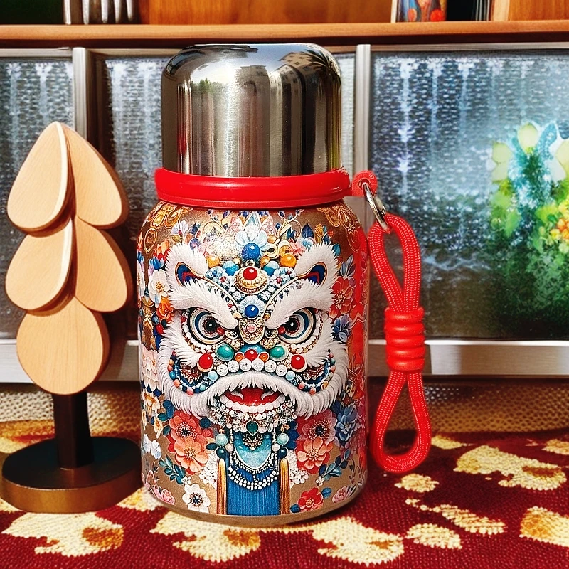 450ML国风醒狮保温杯316便携大容量泡茶养生手提家用保温保冰水杯