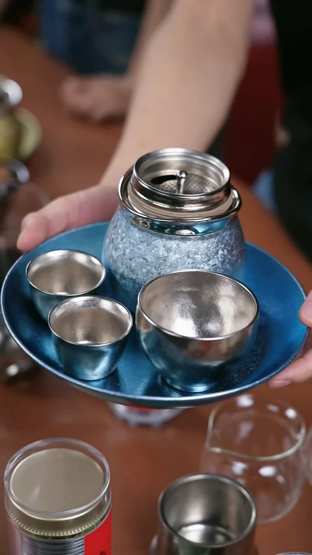 钛纯钛福禄宝瓶+钛盘 蓝 配蓝色钛盘