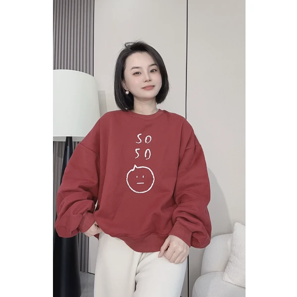 大掌柜推荐 宽松圆领套头笑脸刺绣卫衣上衣百搭慵懒条纹