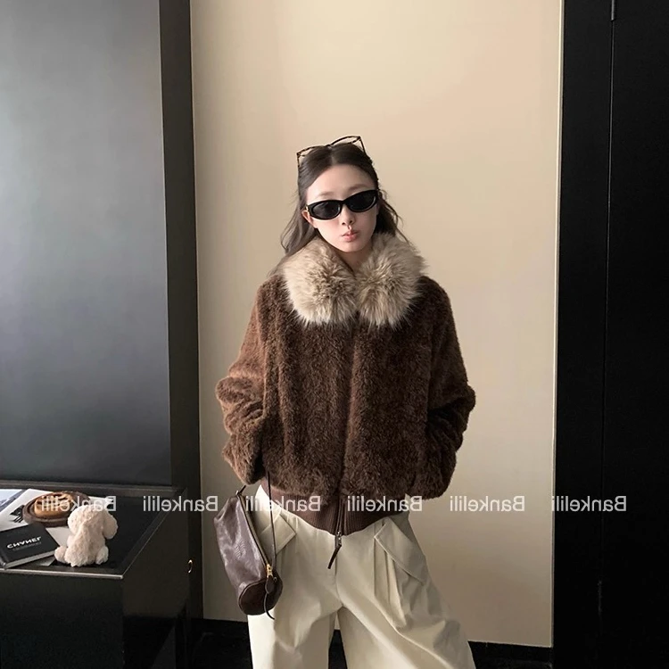 'SENYU暖冬咩咩'大毛领短款环葆羊羔毛小熊心事保暖秋冬外套上衣