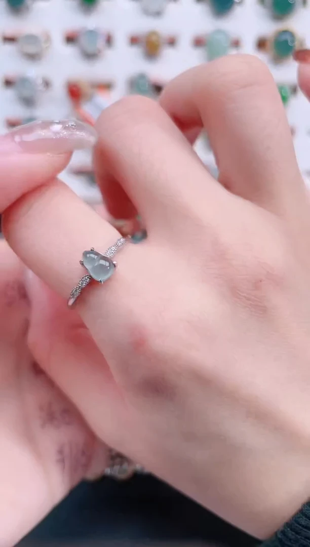 银S925镶嵌戒指翡翠天然翡翠