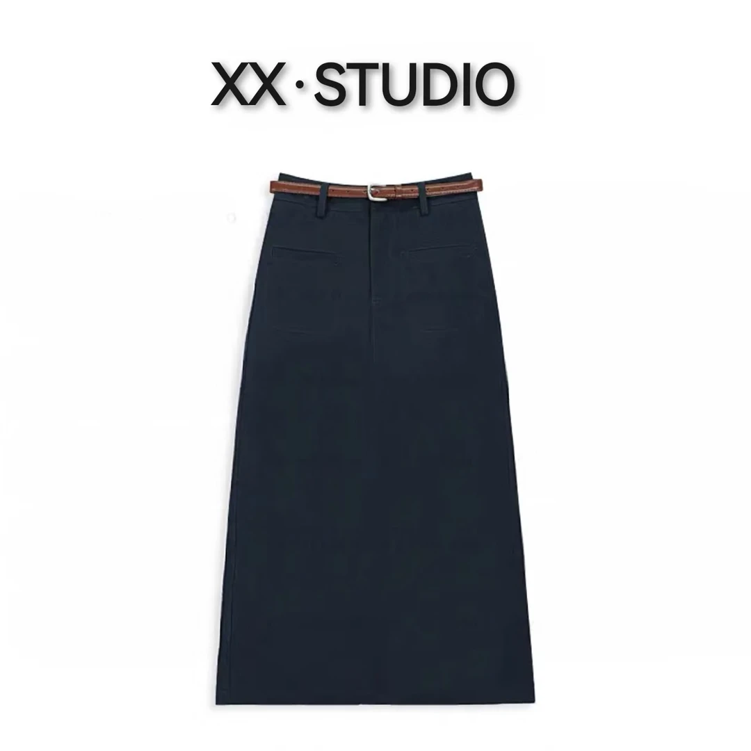 中长款牛仔裙女2025春夏新款后开叉高腰小衫半身裙直筒裙通勤裙子