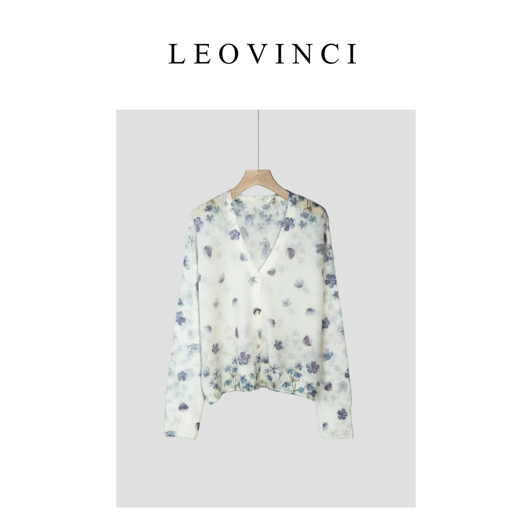 【青花瓷】茉莉羊驼＋绵羊毛碎花V领毛针织提花印花轻奢60-2977-1