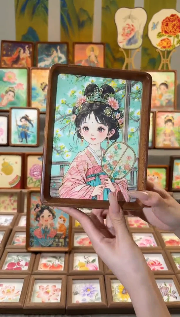 国画团扇女孩 手绘国画7寸