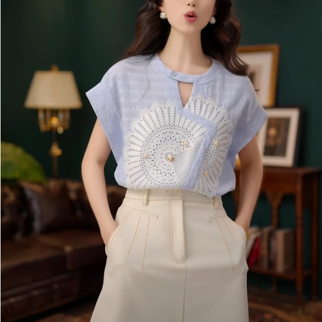 甜美衬衣休闲百搭短袖衬衫女夏季减龄上衣