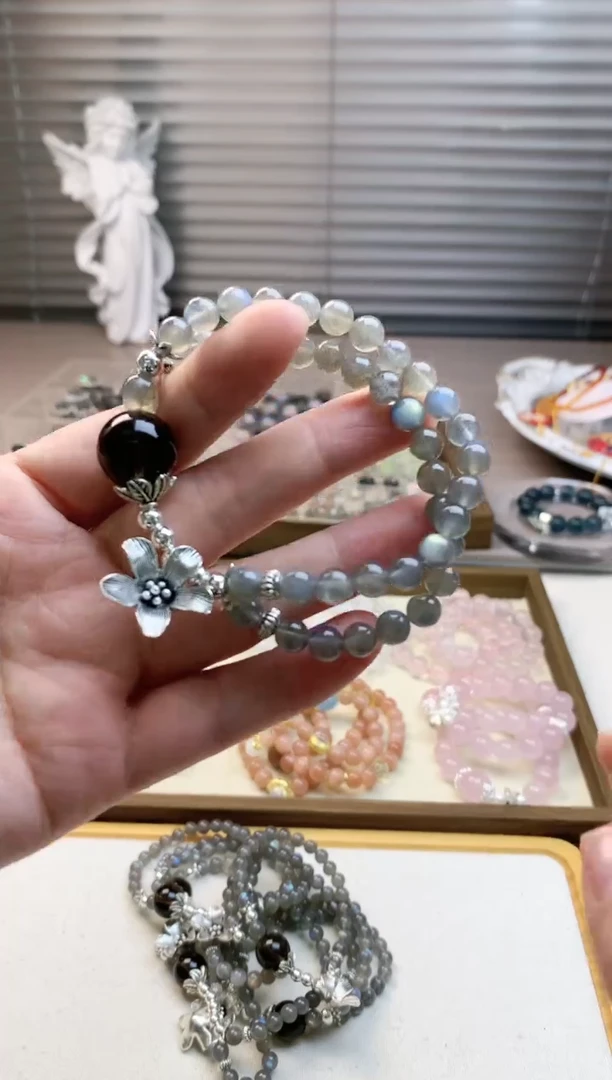 【闪购商品】水晶珠宝半成品未镶嵌灰月光茶晶双圈