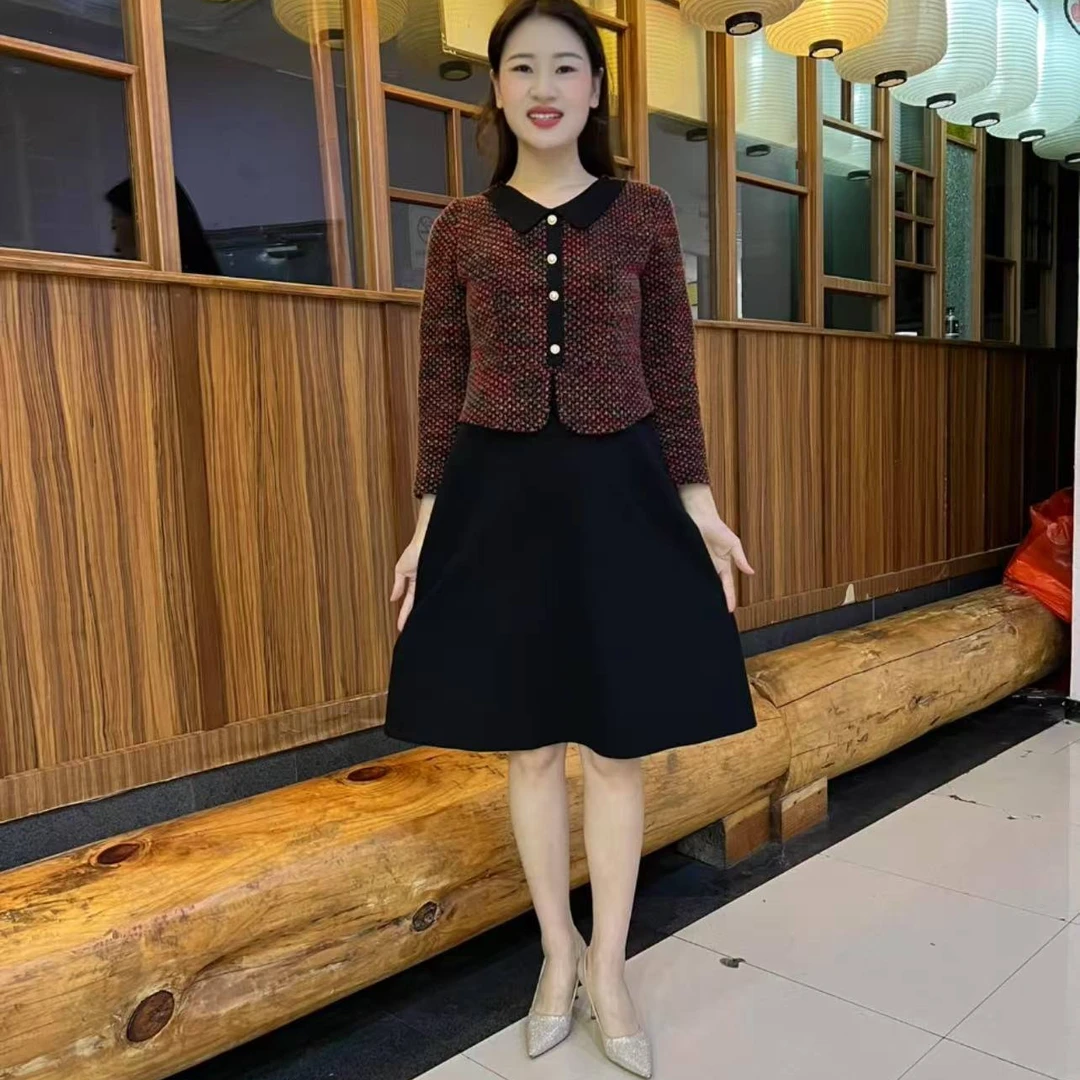 2025新款气质秋冬时尚大方假两件连衣裙