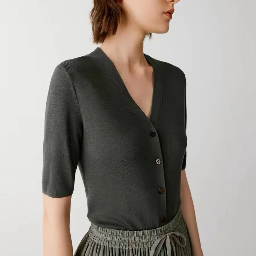 原单非市面货！精纺超细桑蚕丝短袖开衫B177