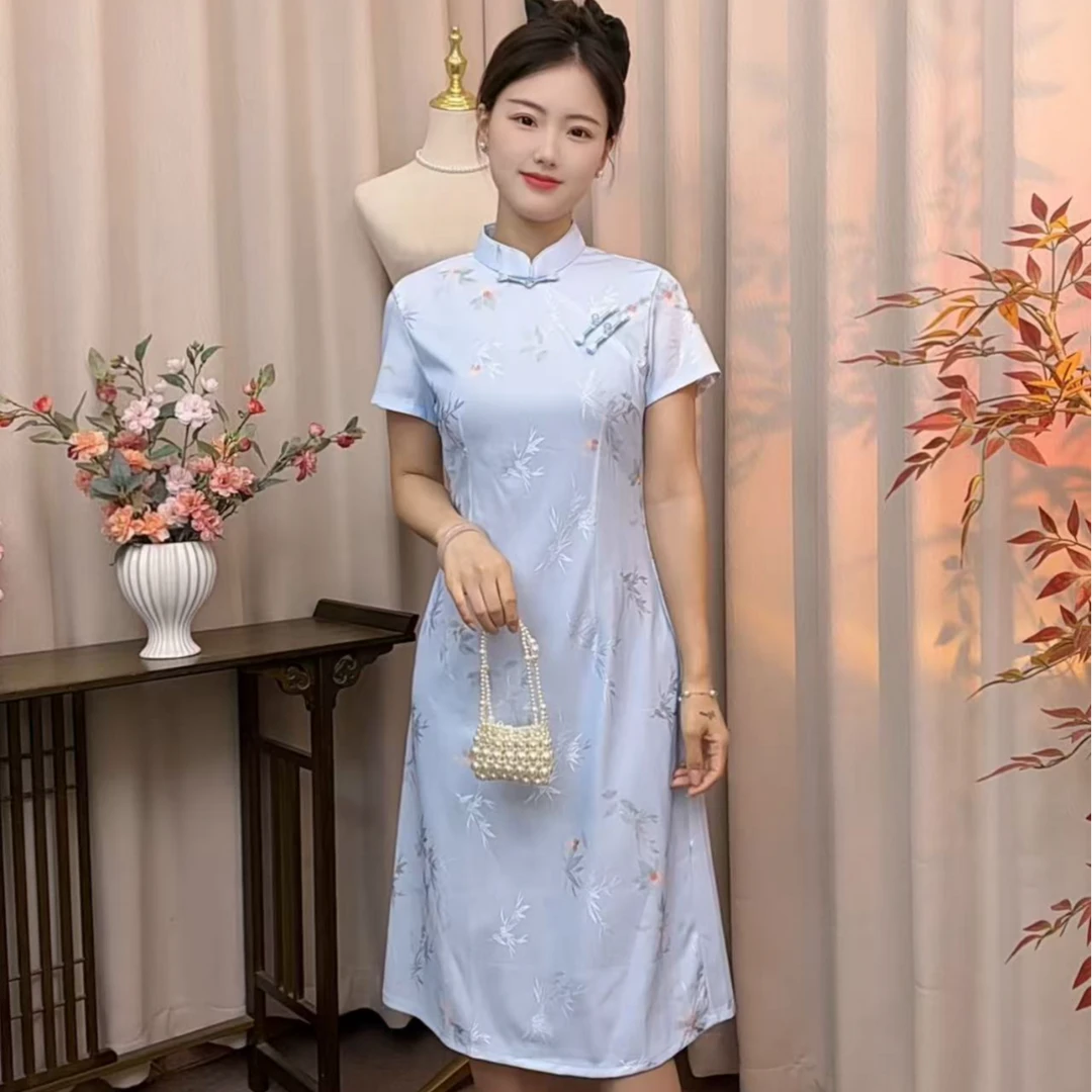 沫姿《惜月》新中式旗袍2025夏季改良韵味气质遮肚子显瘦日常旗袍