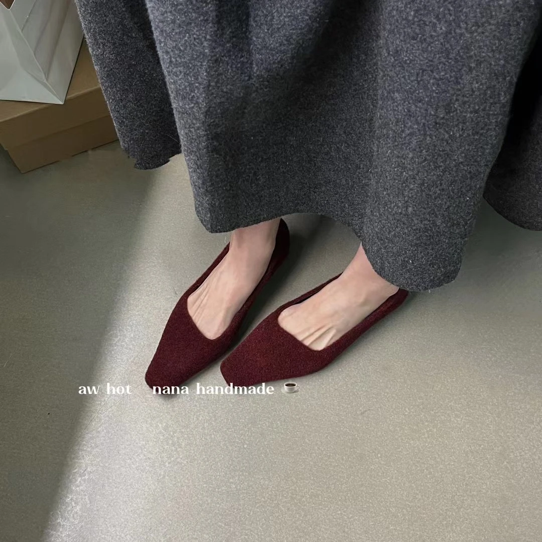 美人在骨~复古方尖头毛呢单鞋 港风小众百搭通勤晚晚鞋5088-3/A11