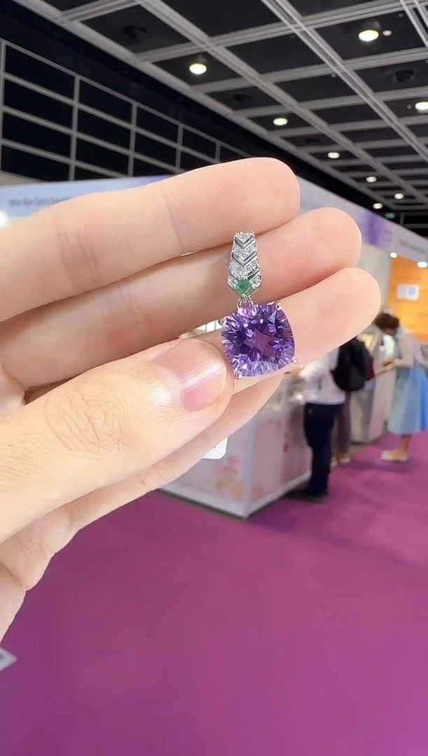 银S925镶嵌耳饰紫晶帝王紫设计款13mm