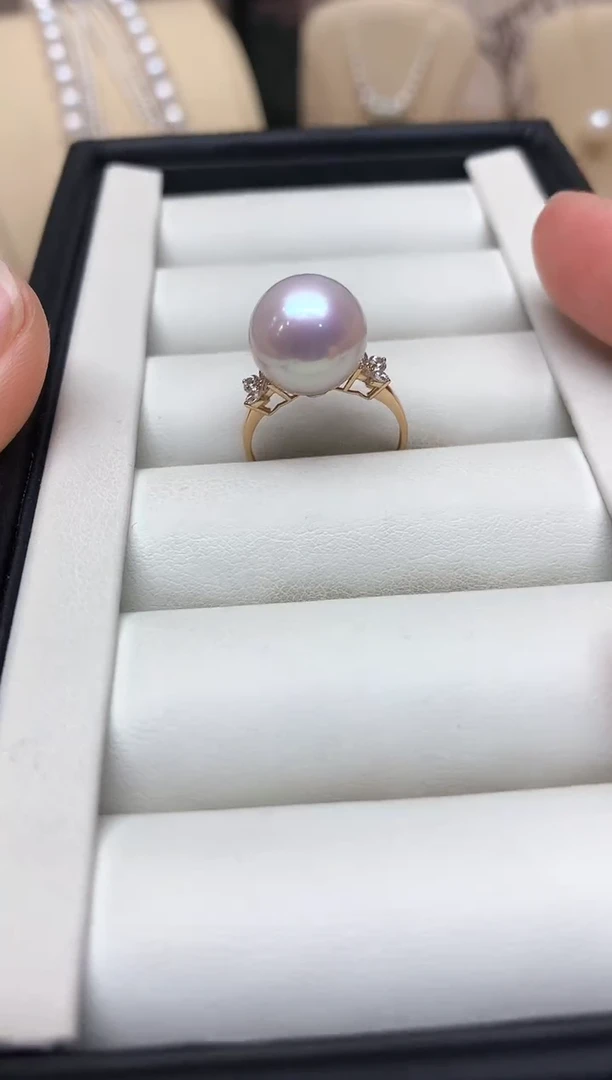 18K金镶嵌戒指淡水珍珠12-13mm