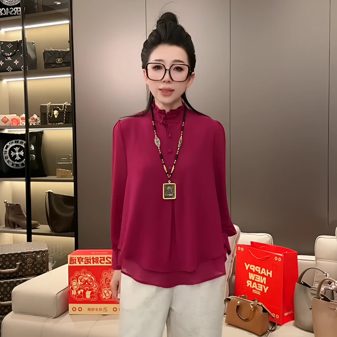 2025早春款木耳领双层气质设计感衬衫1808