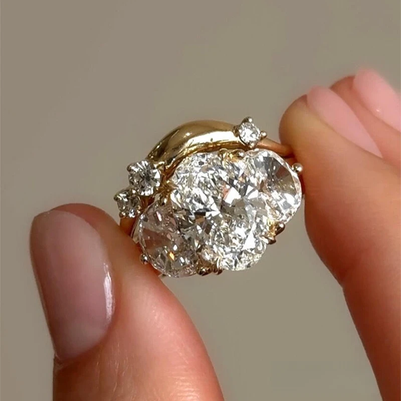 铜合金戒指 中古爆闪鸽子蛋戒指时尚小众设计高级感叠戴食指指环