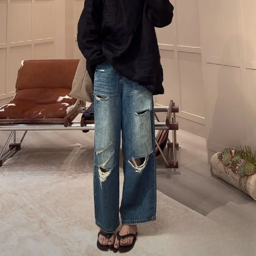 ZUOXIAOQI法棍乞丐破洞九分裤QF（裤长92~94）