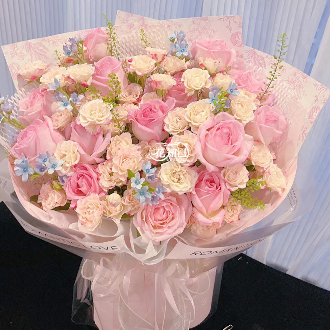 【浪漫的气息】15枝粉玫瑰配折射泡泡混搭花束鲜花送爱人生日仪式感礼物同城速配花束鲜花小时达