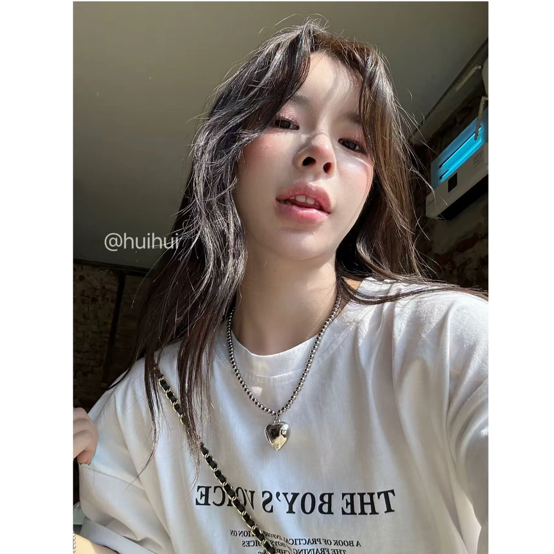 非金属合成锆石吊坠 【HuiHui】韩国东大门桃心吊坠锁骨颈链（H8405）