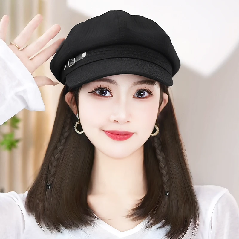 【秋日专宠】帽子假发一体时尚八角帽女百搭洋气水波纹假发帽子
