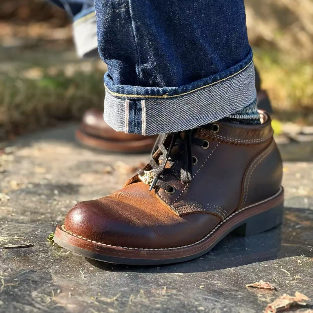 GRE工装靴 A01固特异疯马皮德永工装靴复古低帮男士鞋靴皮鞋