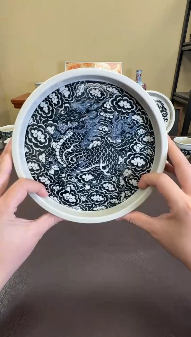 二号釉云墨麒麟壶承