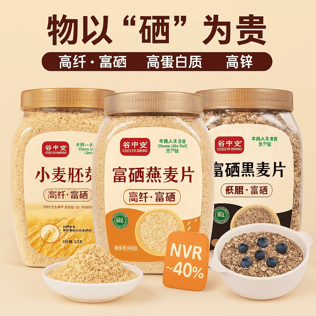谷中宝富硒小麦胚芽456g+富硒燕麦片500g+富硒黑麦片500g
