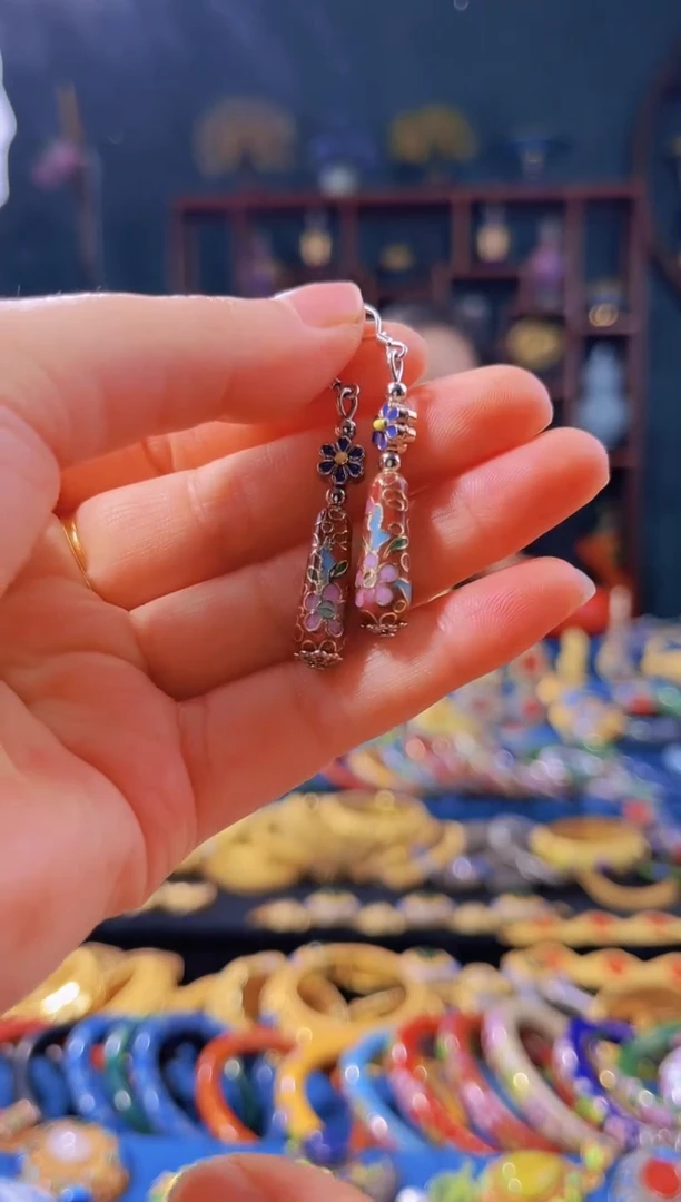 【闪购商品】非遗绝技 景泰蓝水滴耳环 砖红