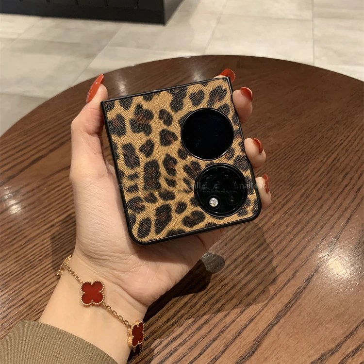 经典豹纹皮质适用华为pocket2手机壳新款p50宝盒pockets网红潮牌