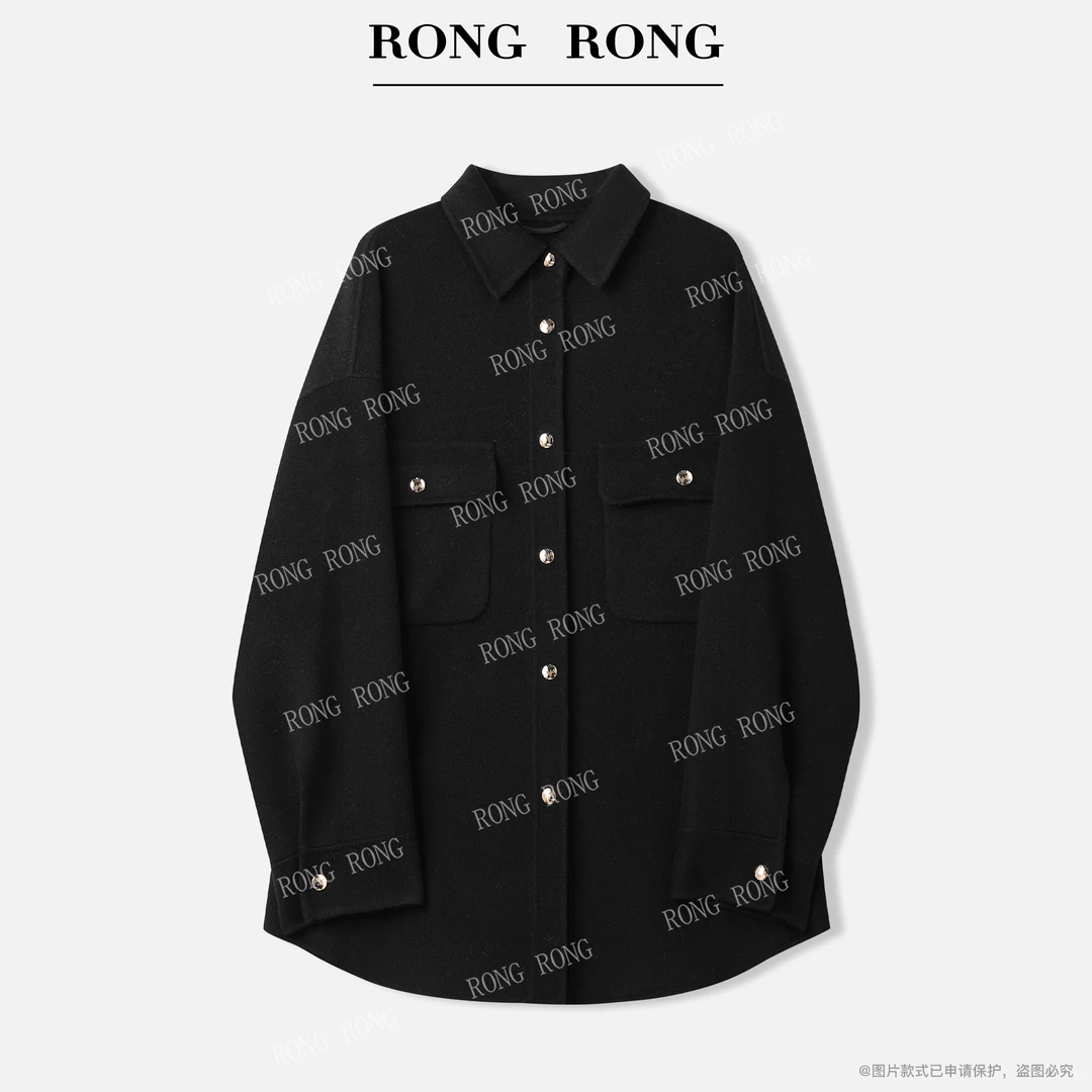 溶溶【墨影风华】RONGRONG 100绵羊毛衬衫领松弛感双面呢大衣25D376