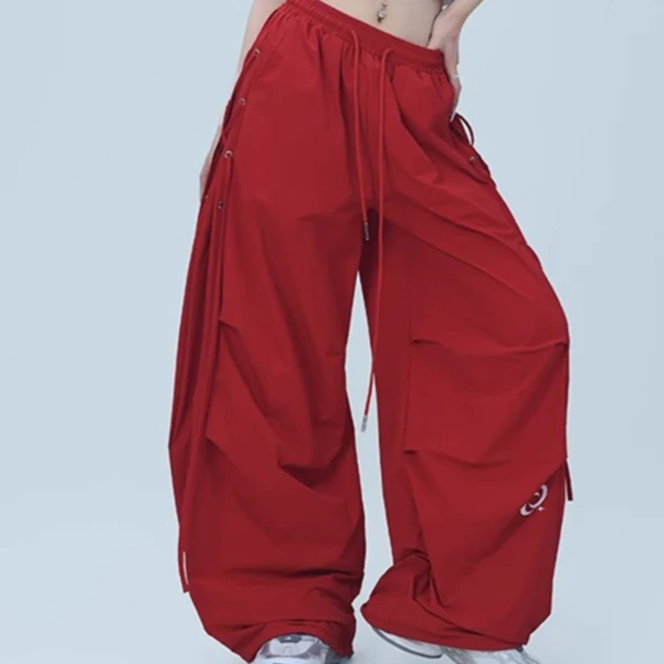 2025辣妹街舞潮牌绑带抽绳工装裤女夏塑型显瘦速干香蕉运动长裤子