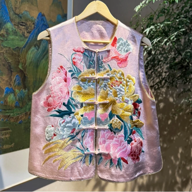 春光美 芳华设计新中式重工刺绣马甲国风醋酸钉珠刺绣马甲