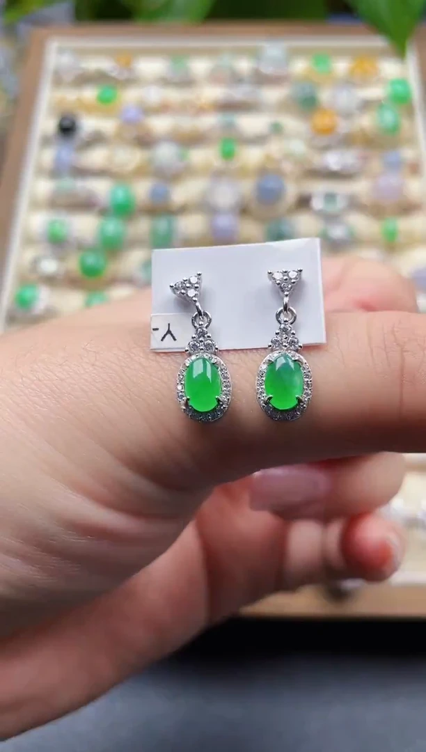银S925镶嵌翡翠耳饰101