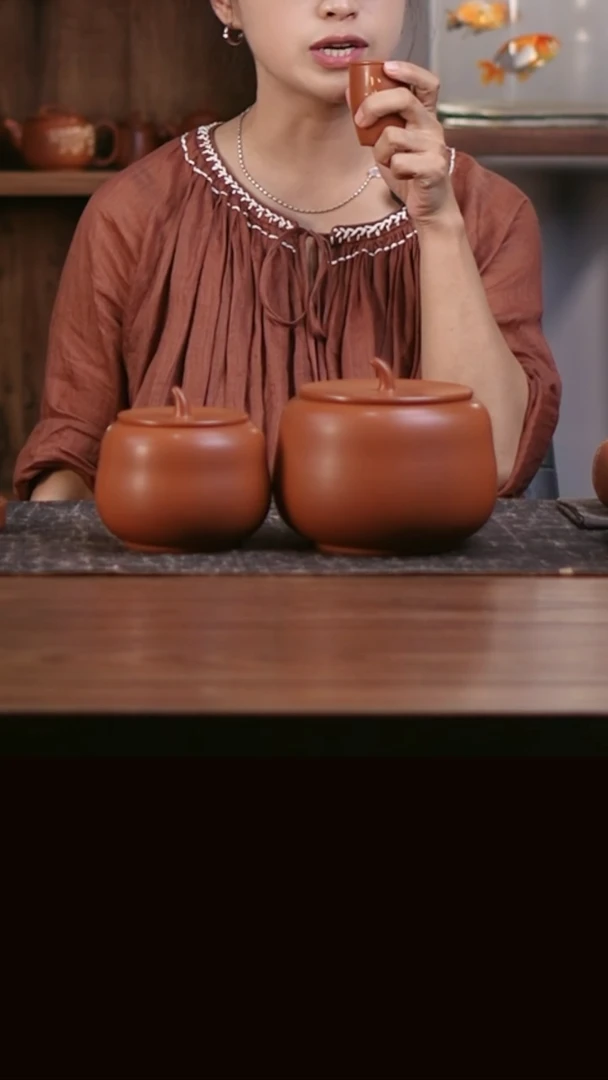 二生陶作精品柿柿如意罐一对