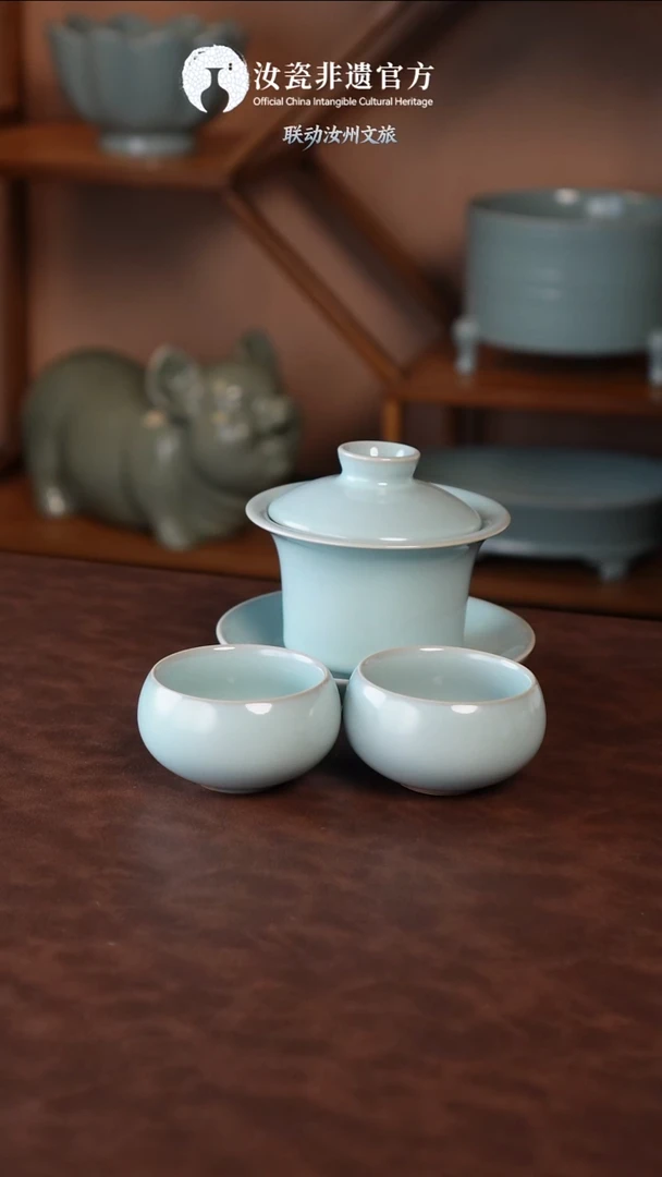 盖碗原产地原矿原釉非遗传承 马蹄盖碗+2支杯