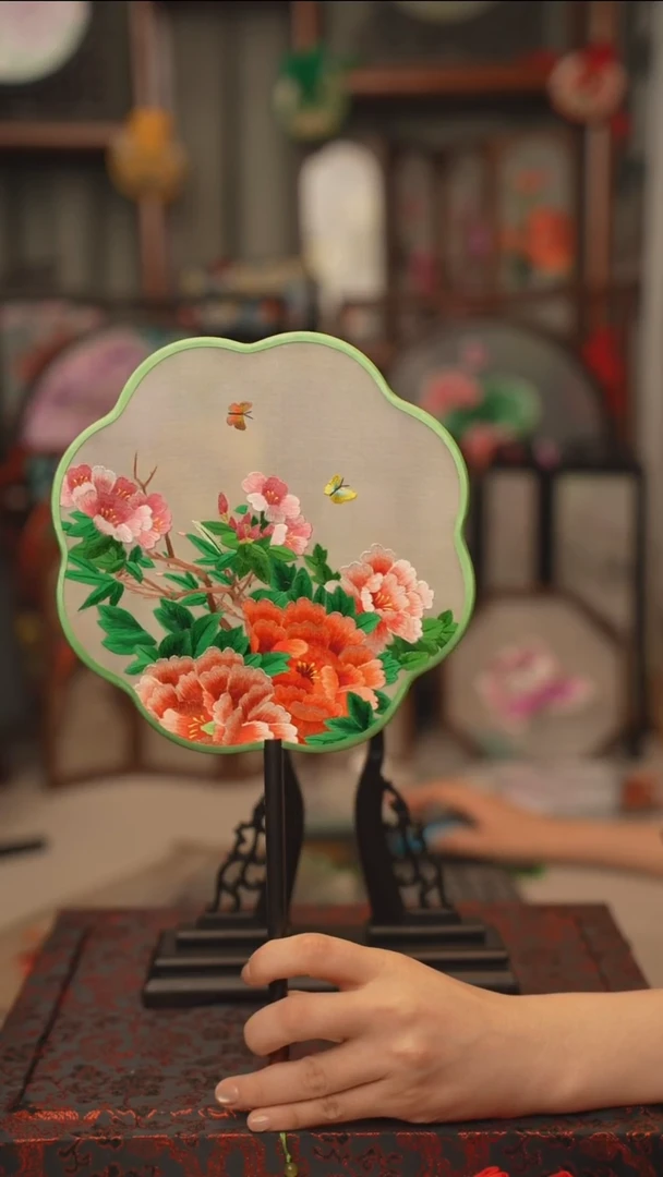 扇子团扇 绣花双面非遗