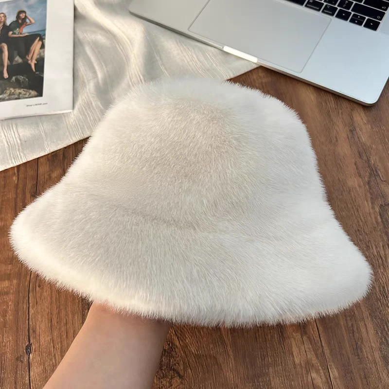 帽子水貂绒毛2024冬季渔夫帽时尚加厚保暖毛绒水桶显脸盆帽百搭