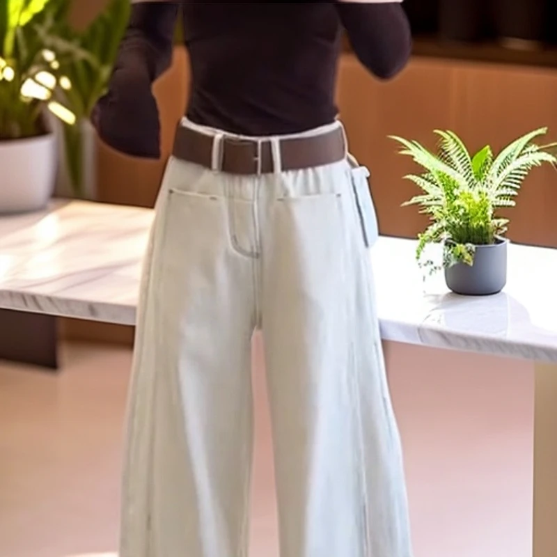 韩版时尚潮流深咖色光面高级感简约个性气质款牛仔裤设计感