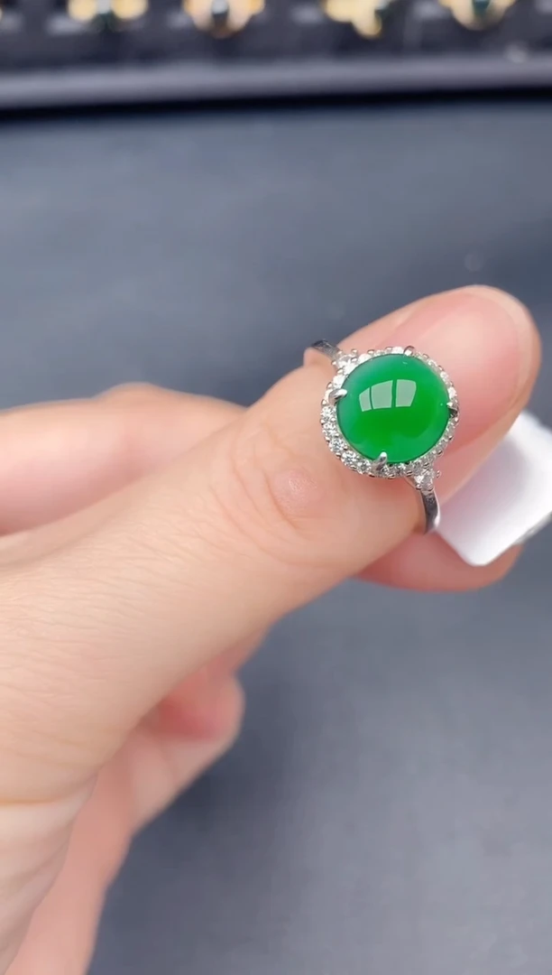 银S925镶嵌戒指翡翠天然a货翡翠46