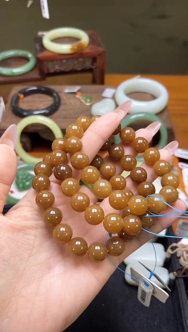 未镶嵌手串和田玉卡12若羌糖 圆珠 多样性发一