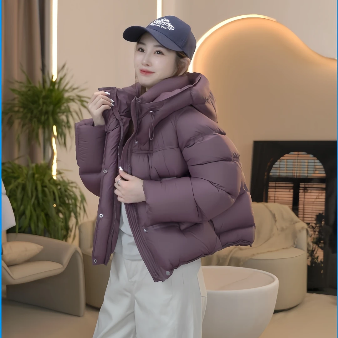 【90白鸭绒】2025云朵泡芙短款加厚连帽保暖磁吸扣羽绒服11-8809