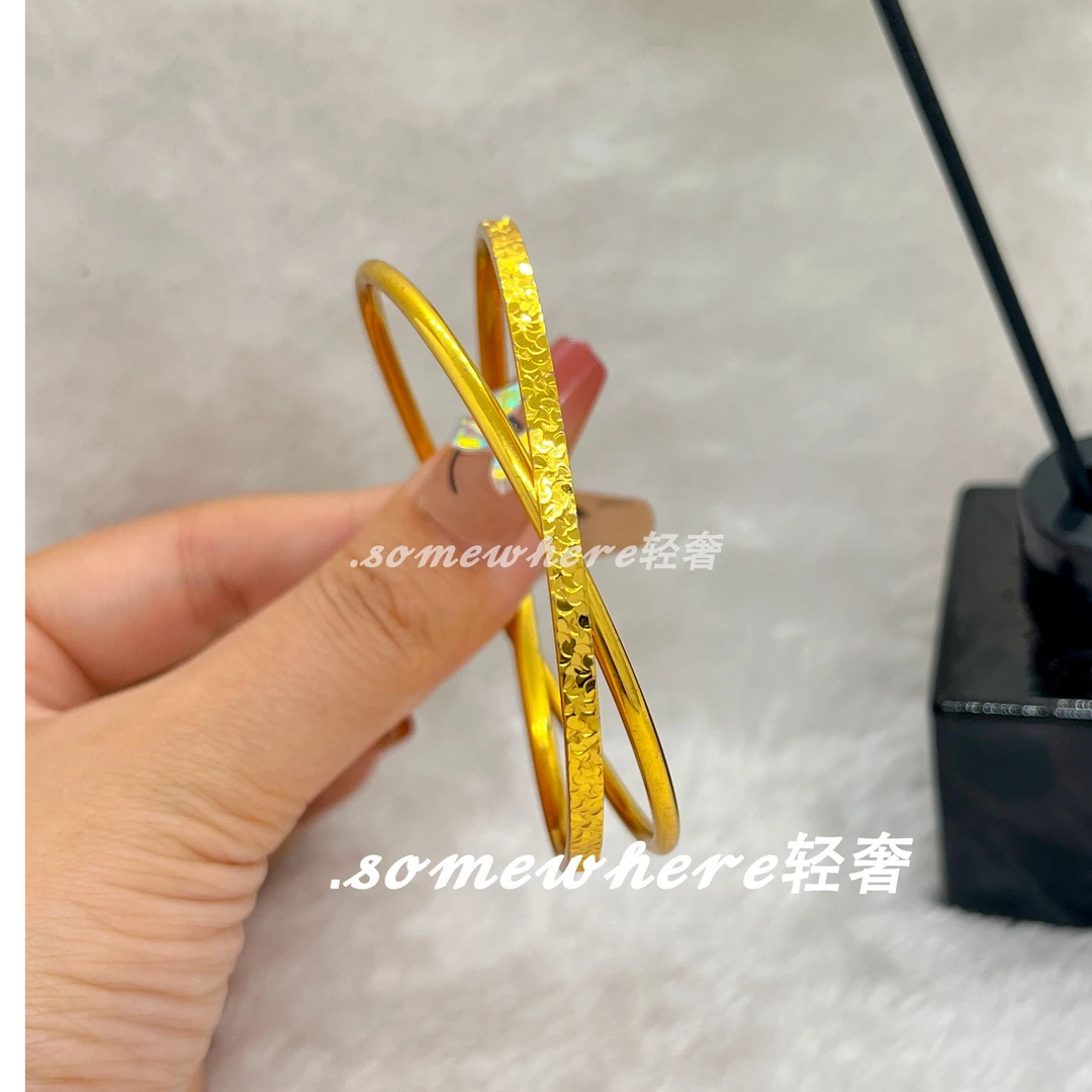 铜合金手镯 碎冰双环轻奢手镯时尚气质百搭款