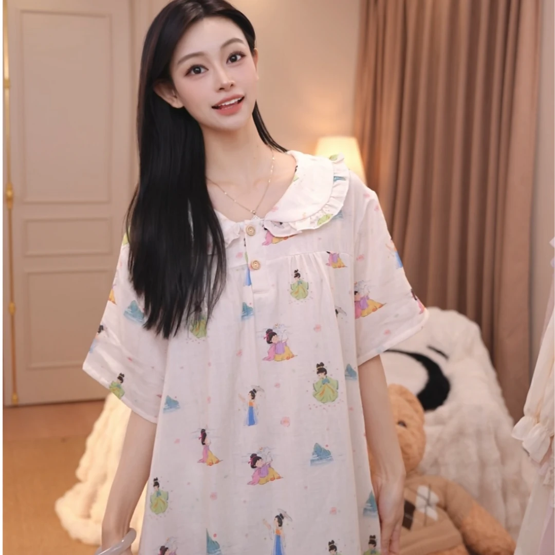 【仕女图】女睡裙舒适纯棉休闲夏季薄款印花甜美时尚