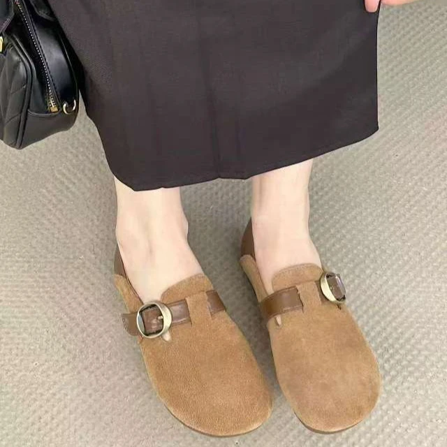 2025春软底绒皮一脚蹬踩脚两穿勃肯鞋