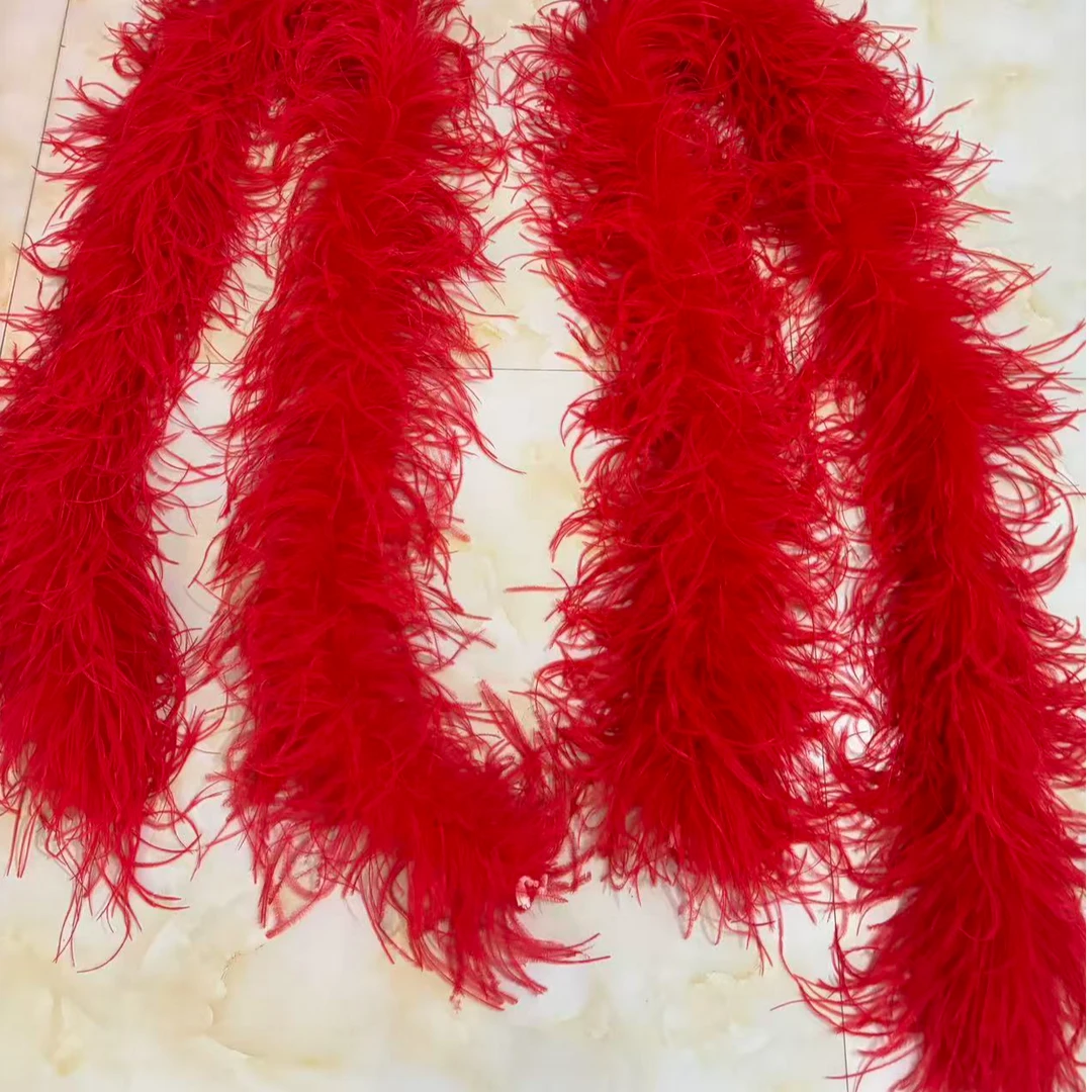 摩登舞冬季气质韩版民族风套装南非进口驼鸟毛红色纯色长款