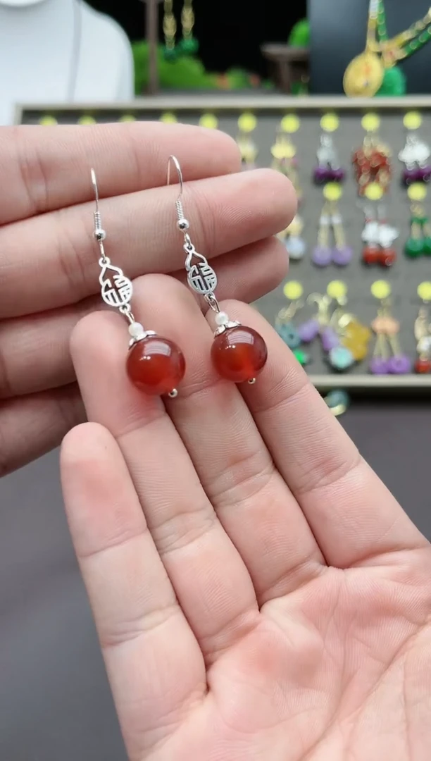 【闪购商品】南红玛瑙耳饰银S925镶嵌2300000
