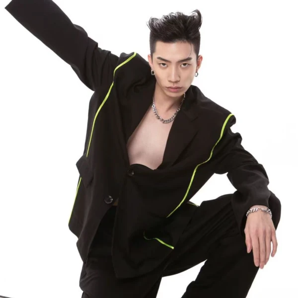 FR-【切割领】拉条拼接切割设计男女同款西装外套