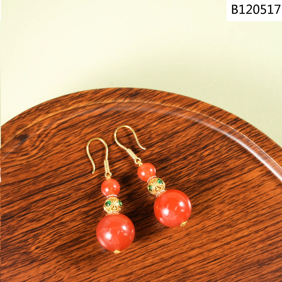 【老掌柜讲珠宝】南红冰红18K圆珠耳环/13mm/6mm/ B120517